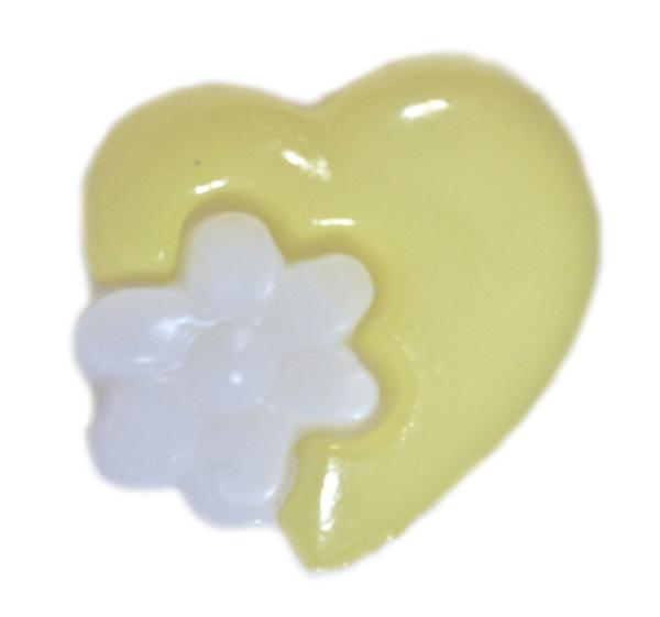 Kids buttons as hearts out plastic in light yellow 15 mm 0,59 inch